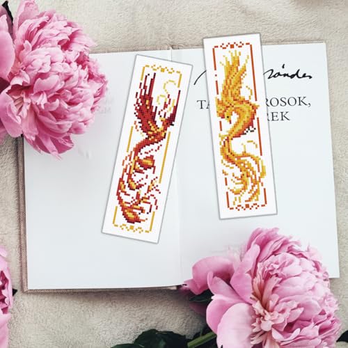 Image of INFUNLY 6PCS Dragon Cross Stitch Bookmark Kit for Adults Phoenix Cross Stitch Kits DIY Crossstitch Kits Chinese Traditional Stamped Embroidery Bookmark Kit with Instructions for Book Lovers Readers