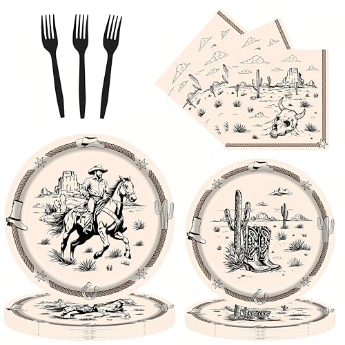 96Pcs Western Cowboy Plates and Napkins Wild West Cowboy Party