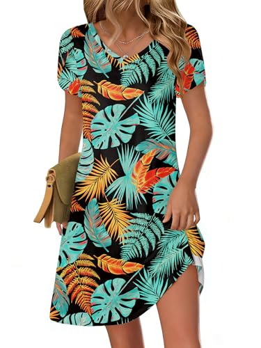 Image of Zeagoo Womens Summer A-Line Dress with Pockets Mini Short Sleeve Dresses Flowy Beach Swing Dress 2026 Vacation Travel