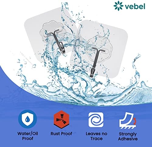 Vebel Hooks (12 pcs)| Self Adhesive Hooks| Wall Hooks for Hanging| Sticky Hooks Extra Strong| Stick on Hooks Heavy Duty| Sticky Hooks for Hanging| Wall Hooks Stick on| Bathroom, Kitchen, Door Hooks