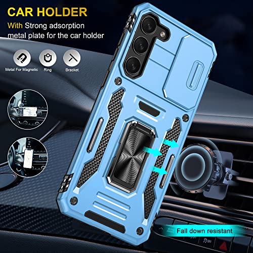 Image of Slide Camera Cover with Ring Holder Mobile Phone Case Cover for Samsung Galaxy S23 FE (Blue)