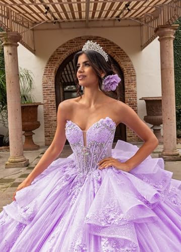 Lace Appliques Quinceanera Dresses Glitter Beaded Ball Gown Sparkly Puffy Tulle Quince Dresses with Removable Straps3