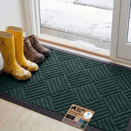 Image of GORILLA GRIP WeatherMAX Door Mat, Indoor Outdoor Use, 47x35, Green Diamond