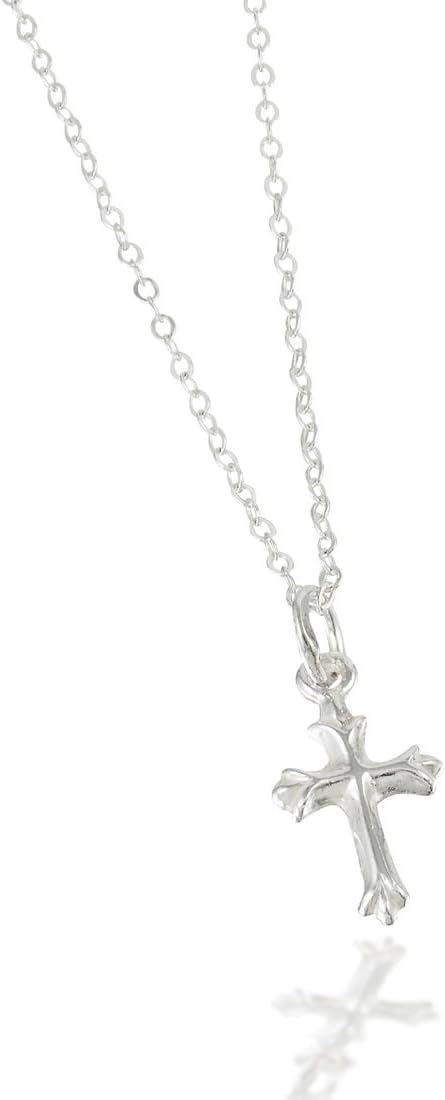 Tiny Sterling Silver Cross Necklace with Chain, or with Chain and Pearl Drop for Babies (12"), Girls (14") & Teen (16") Makes an Ideal Baby Shower, Baptism, Christening, or Welcome New Baby gift and will become a Treasured Heirloom
