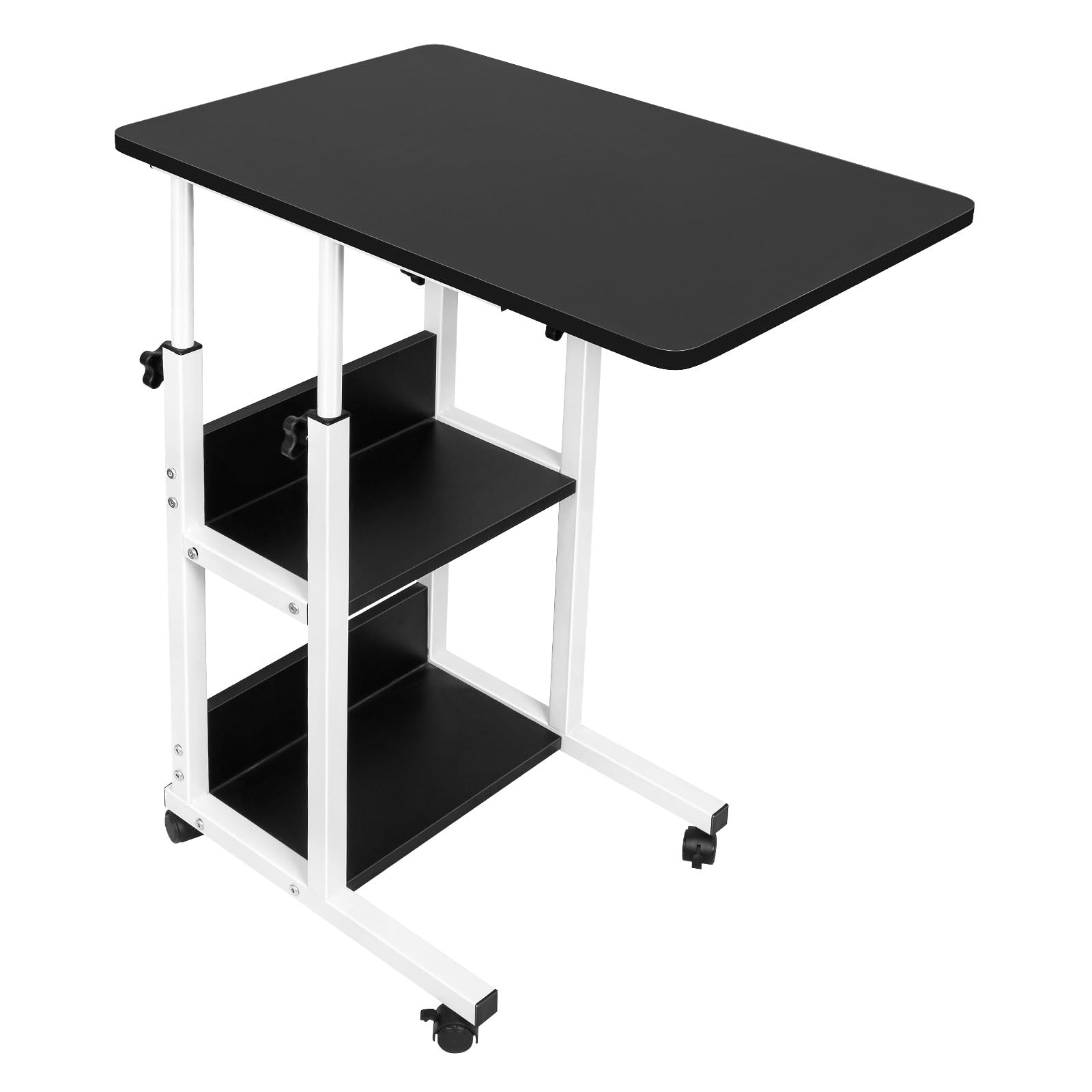 LANTUS Tavolo da letto a rotelle, scrivania in piedi regolabile in altezza, tavolino a forma di C, pieghevole a 90°, girevole a 360°, super robusto e stabile, 60 x 40 x 76-86,5 cm (nero)
