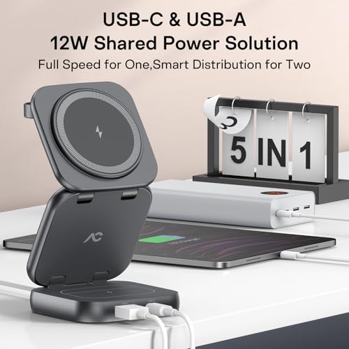 Image of 5-in-1 Wireless Charger for MagSafe, AC ISLAND Portable Travel Charging Station, 35W Max Qi2 Fast Foldable Magnetic Stand, Evolved for iPhone 17-12 Series, Apple Watch, AirPods (with 35W Adapter)