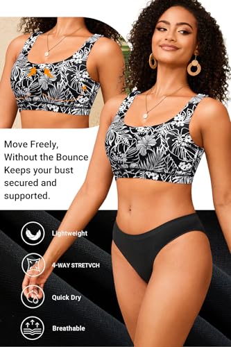 Image of Women Sport Bra Swimsuit Top - Swim Bra Bikini Top Only Scoop Neck Bathing Top 2025 Swimwear