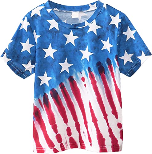 Toddler Boys 4th of July T-Shirt American Flag Tees Toddler Kids Independence Day Short Sleeve Tops for Age 2-10 Years