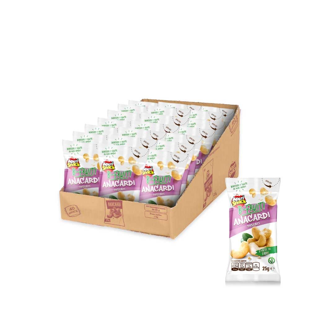 Aperisnack B-Fruit - AP13.041.13 - B-Fruit Box 40 Snack Monodose – Anacardi Tostati – Frutta Secca 100% Naturale – 40 monoporzioni x 25 g