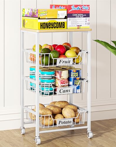 OKZEST 4-Tier Small Kitchen Storage Cart on Wheels with Pull-Out