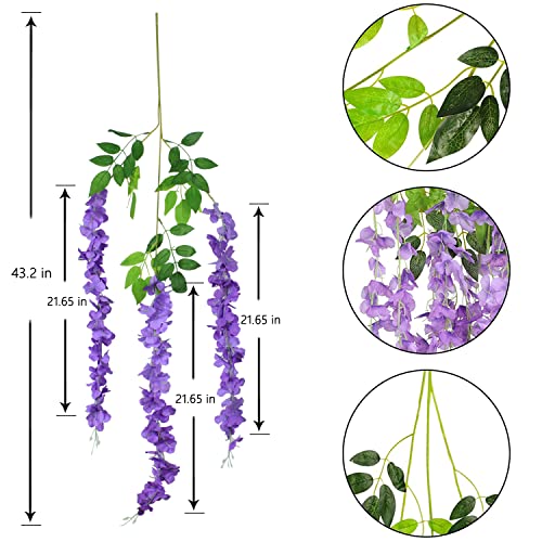 12pcs Artificial Wisteria Flowers 3.6 Feet/Piece Purple Dense Artificial Fake Wisteria Vine Ratta Hanging Garland Silk Flowers String Home Party Wedding Decor(Purple-Dense)