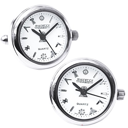 Boutons de manchette maçonniques homme montre cadran blanc boîtier chromé