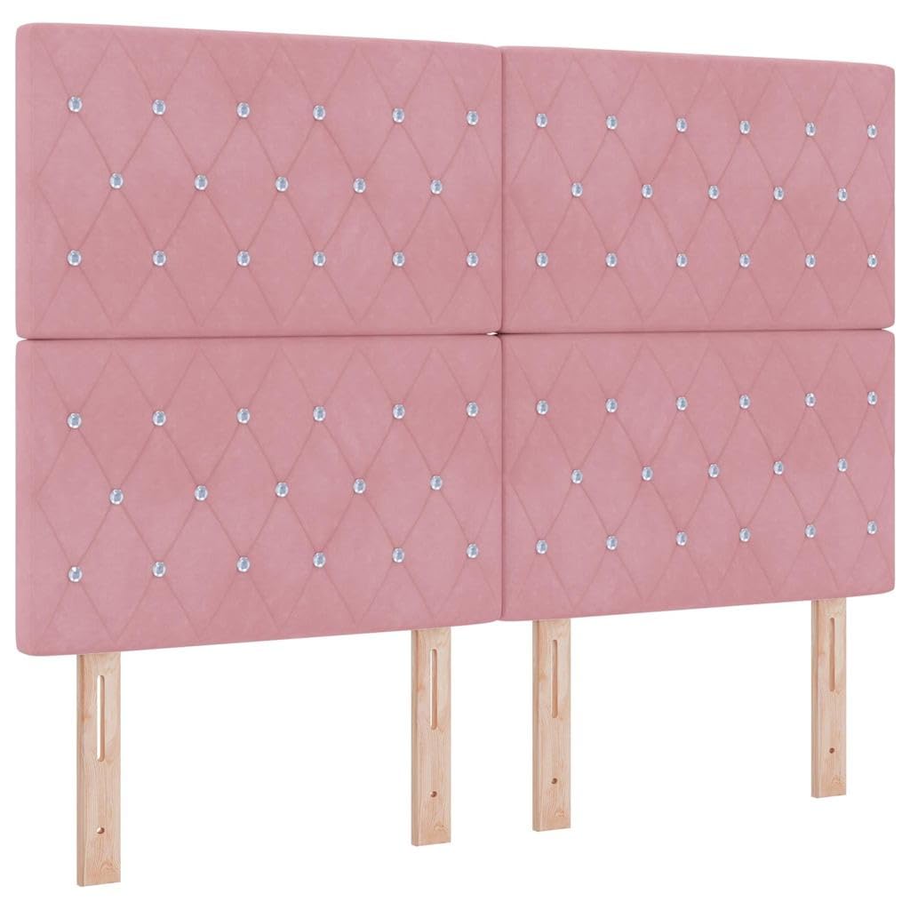 Cabecero rosa 144 cm terciopelo acolchado con marco de madera Altura ajustable Diseño moderno Acolchado resistente y duradero para dormitorio, cama doble y habitación de invitados