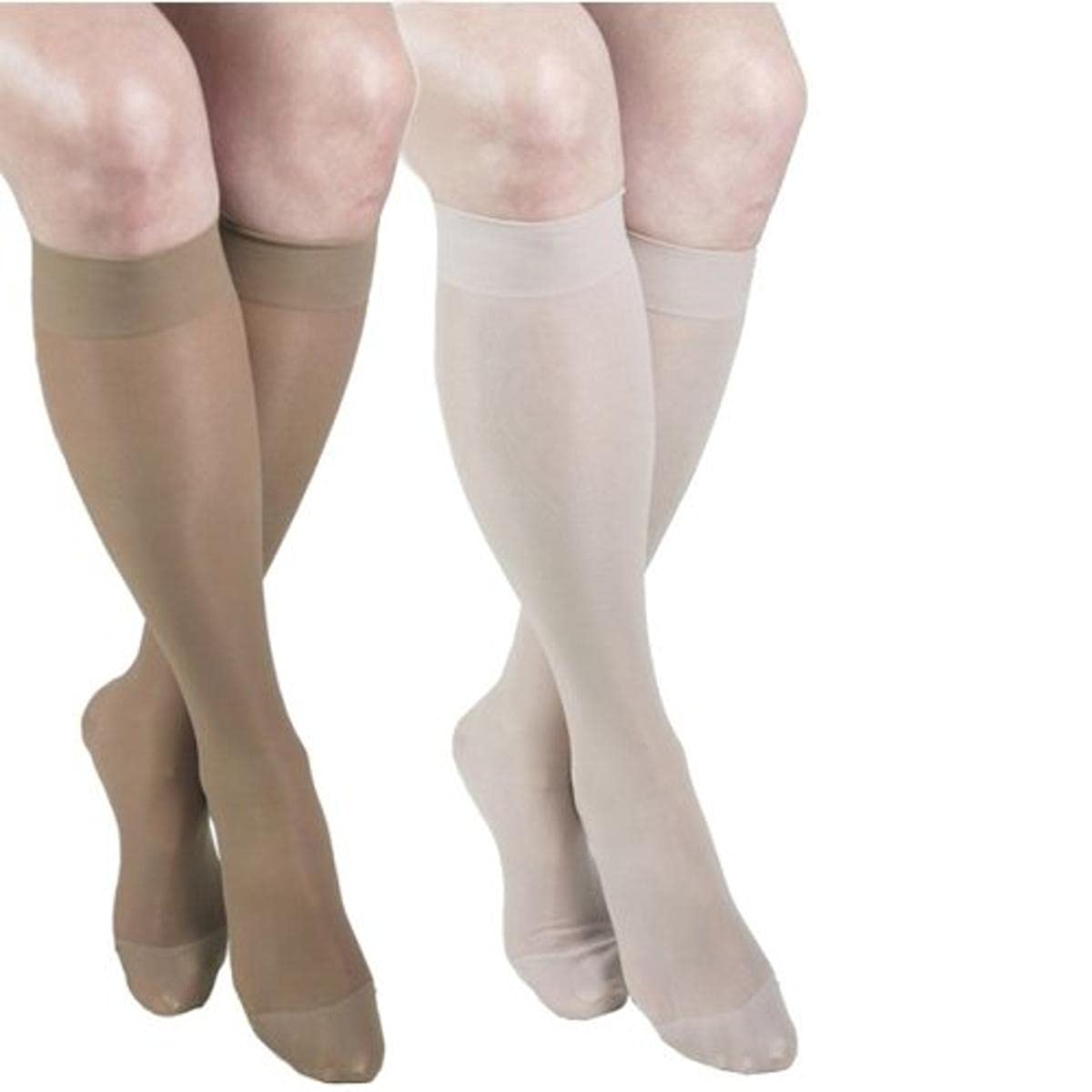 GABRIALLA Sheer Graduated Compression Knee High Stockings 2 Pack (20-22 mmHg) H-160: Small Beige Nude