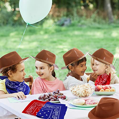 24 Pieces Western Cowboy Hat Set, Felt Cowboy Themed Party Hats with Paisley Bandanas for Adult Kids Cowboy Costume Party