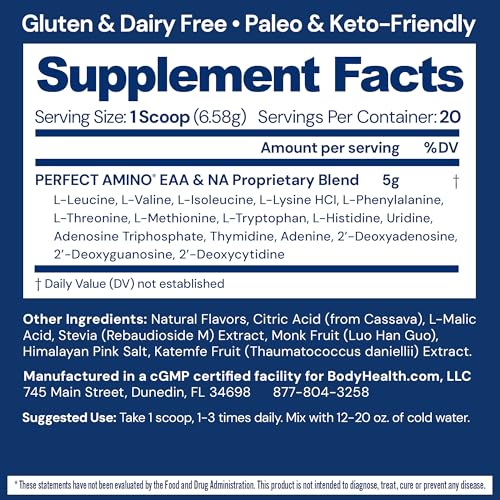 Image of BodyHealth PerfectAmino - BCAA and EAA Powder for Pre and Post Workout - Amino Acid Energy Drink for Men and Women to Support Lean Muscle and Recovery - Mixed Berry - 20 Servings