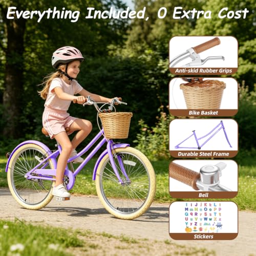 Image of Glaf 12 14 16 18 20 24 Inch Girls Bike with Training Wheels /Kickstand Kids Bike for 2-15 Years Old Toddler Girls Bicycle with Basket, Beach Cruiser Girls Bike
