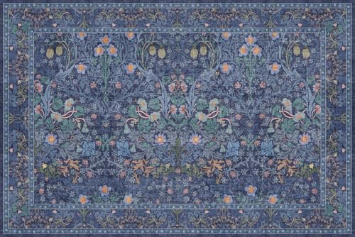 Image of Navy Blue Washable 2x3 Entry Rug - Small Front Door Mats Indoor, Non-Slip Boho Bathroom Rugs, Vintage Dark Decor for Kitchen, Entryway