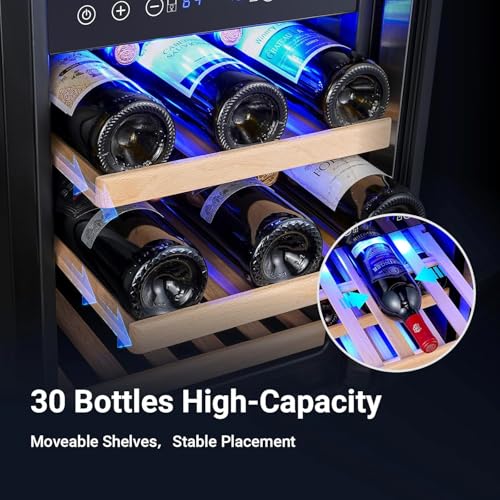 BODEGACOOLER 15 Inch Dual Zone Wine Cooler,Wine Fridge with Double-Layer Glass Door,30 Bottles Wine Cooler Refrigerator with Digital Temperature Control and Temperature Memory for Home Bar - Image 6