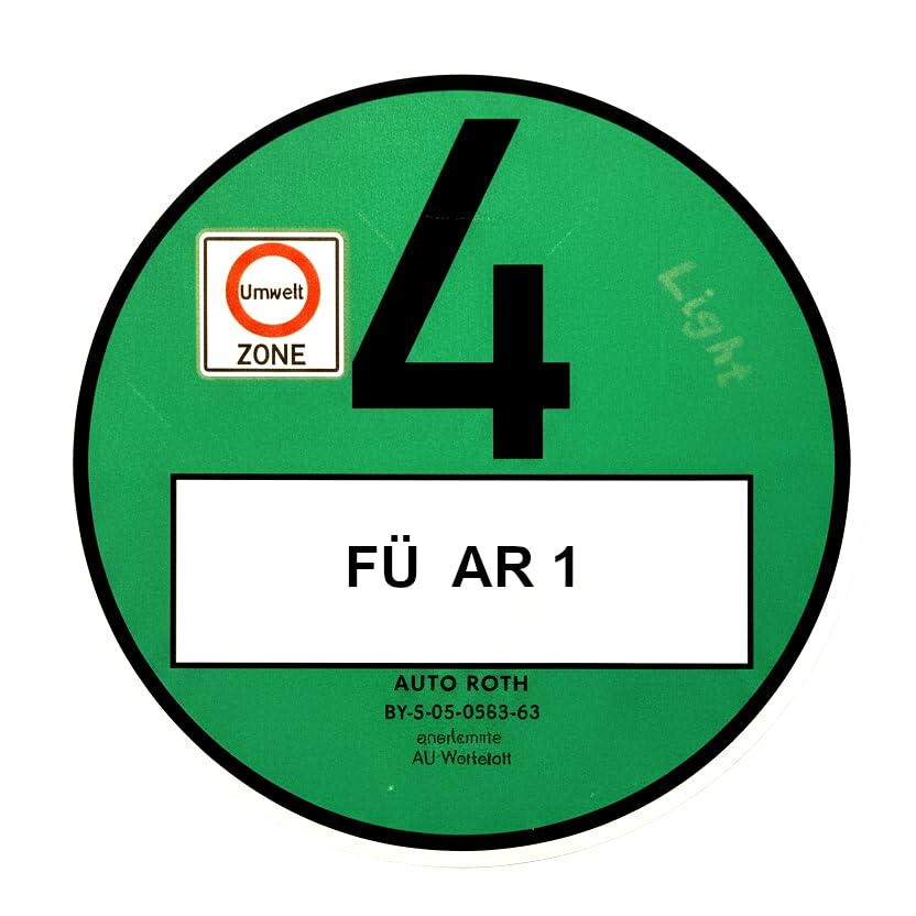 Grüne Umweltplakette - Offiziell und amtlich annerkannt, gültig für alle Umweltzonen in Deutschland - Ihr Kennzeichen wird UV-beständig auf die Umweltplakette gedruckt - Feinstaubplakette Grün