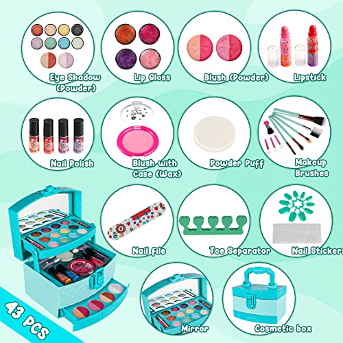 Vextronic Washable Kids Makeup Kit for Girl 43 PCS, Safe & Non-Toxic Girls Makeup Set Toy, Portable Pretend Play Makeup… - Image 3