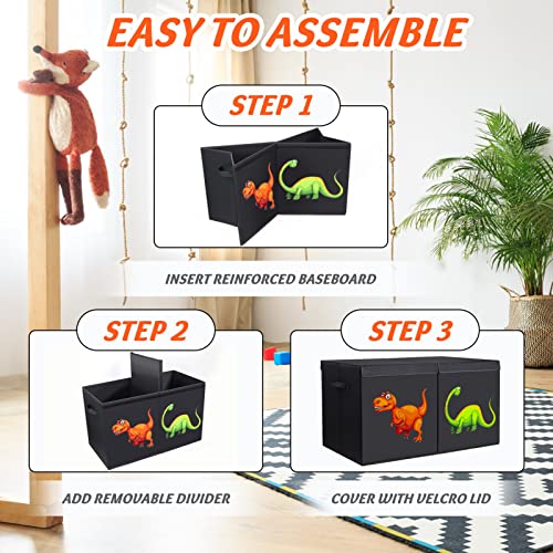 Annkie 2Pcs Toy Box,Toy Box For Boys,Toy Chest For Kids,Collapsible Sturdy Toy Storage With Lid & Handles,Toy Organizers And Storage For Nursery,Playroom(Dinosaur) 26.8" X 13.8" X 16" #TOP3