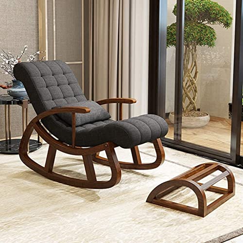 Image of CRAFTCITY Sheesham Wood Elegant Chair with Pillow and Matching Foot Stool /Living Room Chair /Rose Wood Rocking Chair,Pre-Assembled (Grey 1, Rocking Chair with Ottoman)