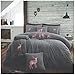 Parure de lit en Polaire brodée avec taies d'oreiller Motif cerf Gris Anthracite