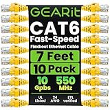 GEARit 10-Pack Cat6 Patch Cable 7 Feet Cat 6 Ethernet Cable Snagless Flexible Soft Tab - Premium Series - Yellow