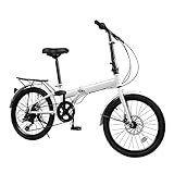 LIYUANJUN 20 Inch Folding Bike, 7 Speed Foldable Bike Height Adjustable High Carbon Steel Frame Dual Disc Brakes Folding Bicycle for Adults Teenager Men and Women (White)…