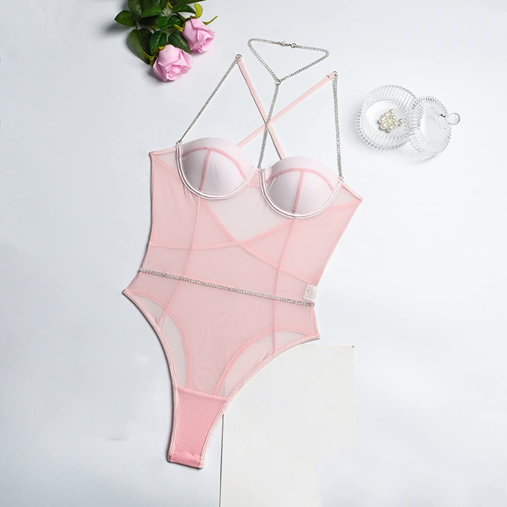 Lingerie Body Femme Dentelle sans Manches Bodys Armatures Push up Bodycon Coupe Haute Body Dos Nu (Couleur : A, Taille : L Code) (AM)