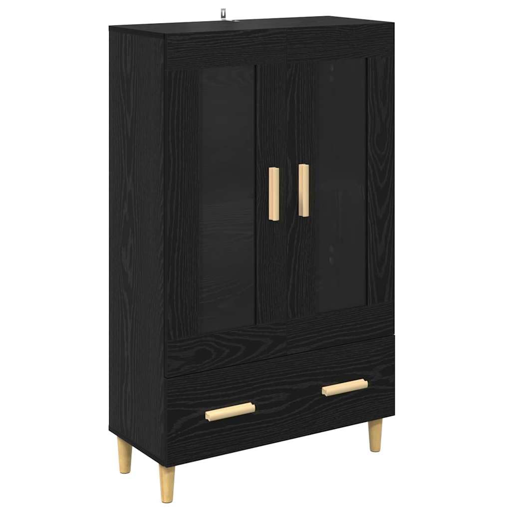 Haut Armoire de Salon en Bois d'Ingénierie, Haut de Buffet Moderne avec 2 Portes en Verre et Tiroir, Meuble de Rangement, Chêne Noir, 70 x 31 x 115 cm