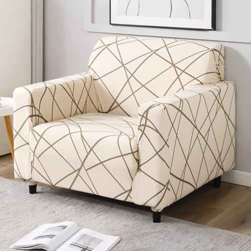 Image of HOKIPO 95% Polyester, 5% Spandex Stretchable Elastic Cover For Sofa 1 Seater (Ar-4093-D23, Beige)