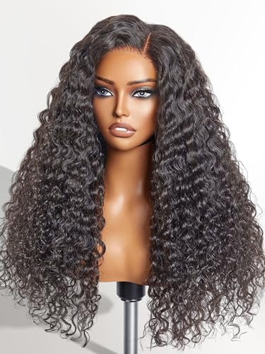 LUVME HAIR 22 Inch Natural Black Curly 5X5 Lace Front Wig Human Hair Pre Cut Lace Glueless 5X5 Closure Wig Pre Plucked For Women 180 Density