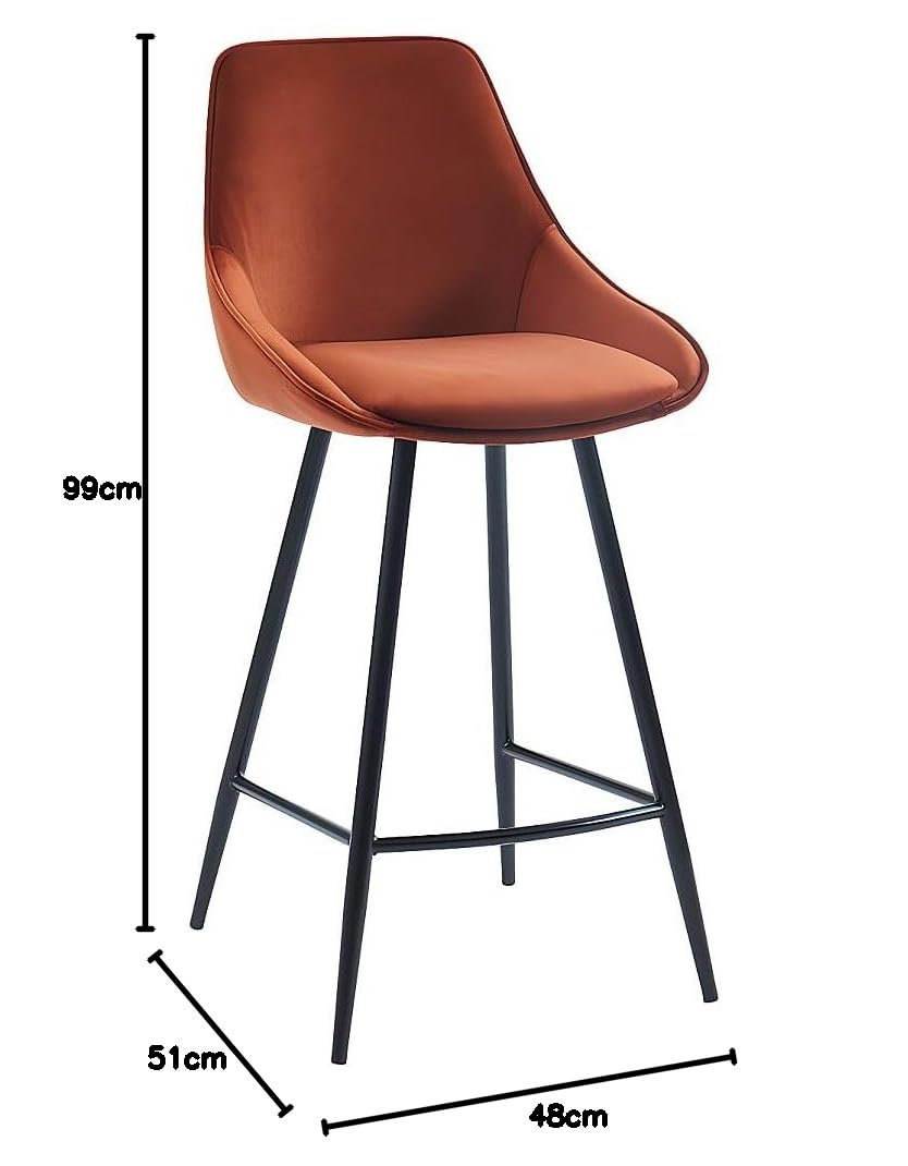 Vente-unique - Lot de 2 tabourets de Bar - Velours - Terracotta - MASURIE