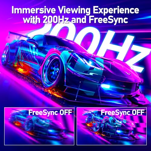 Gawfolk 24,5 Zoll Gaming Monitor mit Lautsprechern, 200 Hz PC Bildschirm FHD 1080P Rahmenlose Computermonitore, DisplayPort, HDMI, Augenpflege – Bild 4