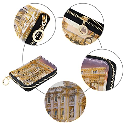 Rome's Fountains Italy Credit Card Coin wallet, RFID Blocking Compact Women Leather Card Holder, Key Change Organizer, Zipper Purse Clutch Pouch Pocket3