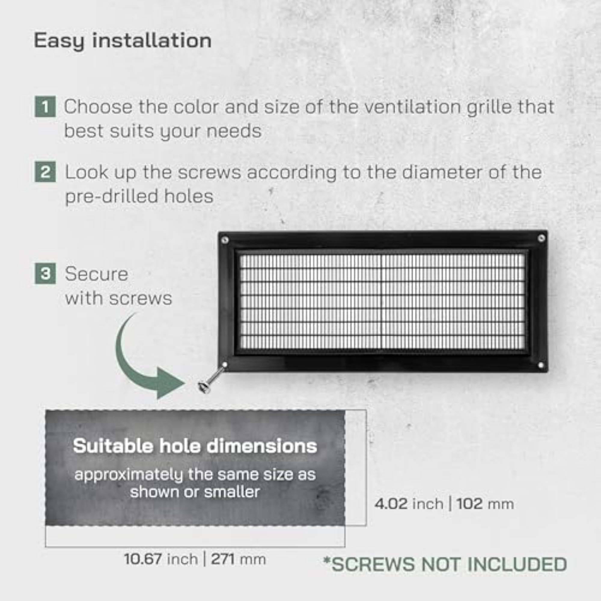 Black Plastic Air Return Cover, Rectangular Ventilation Register