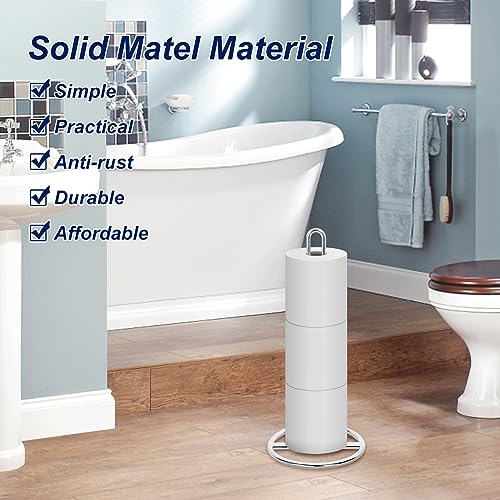 Toilet Roll Holder Free Standing, OBODING, Silver Toilet Paper Holder Stand for Storing 3 Rolls of Toilet Papers (Silver) - Image 2