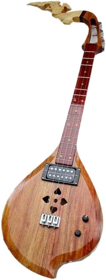 Isarn Acoustic Electric Phin 3 Strings, Thai Lao Guitar Musical Instrument, Traditional Thai Musical Pin 25