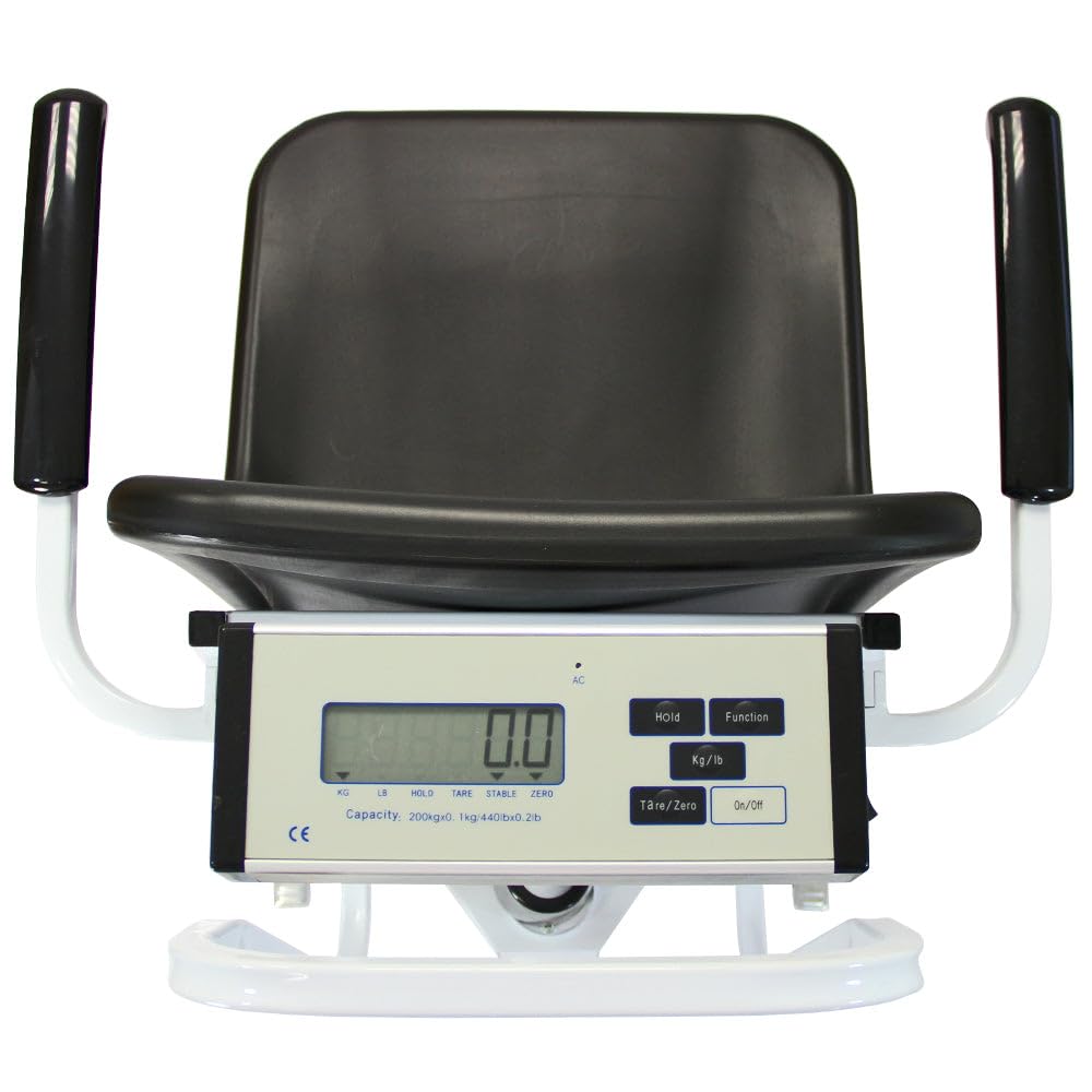 Sedia a Rotelle con Bilancia Digitale Integrata – Portata 200kg, Precisione 100g, Display kg/lb, Struttura Pieghevole e Leggera (20kg), Ideale per Anziani, Pazienti Bariatrici e Strutture Sanitarie