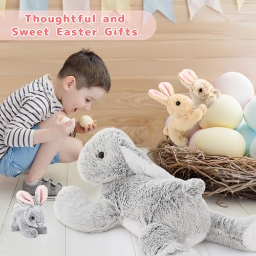 MorisMos Grau Kaninchen Hase Kuscheltier XXL, 60cm Riesen hase Plüschtier mit 3 Baby im Bauch, Groß Kaninchen XXL Stofftier Weich Spielzeug, Ostern Geburtstag Weihnachten Geschenk für Kinder