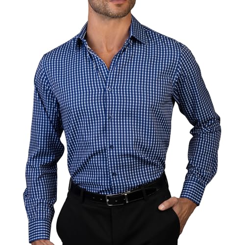 Image of Nautica Slim Fit Long Sleeve Shirts for Men Dress Shirt Wrinkle Free 4-Way Stretch Polyester Cooling Technology