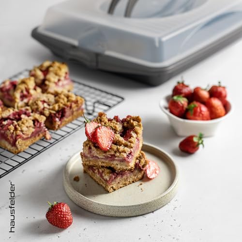 Hausfelder Transportbox groß rechteckig aus Kunststoff mit Deckel, Kuchen Transportbox für Blechkuchen XXL 30x44x9cm, Kuchenbehälter Kuchencontainer mit Deckel