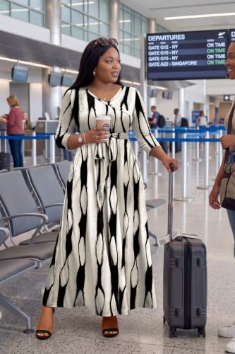 Image of Runwind Plus Size Dress for Women - 3 /4 Sleeve V Neck Maxi Dresses for Women (XL-6XL)