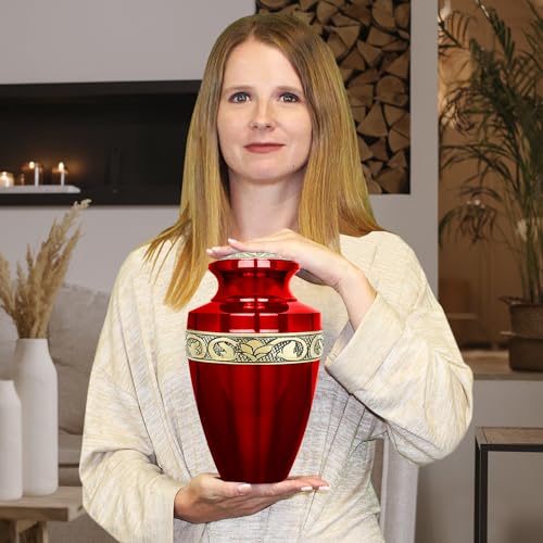 Image of Trupoint Memorials Cremation Urns for Human Ashes, Funeral Memorial Urn for Male and Female, Decorative Burial Grecian Urn Collection for Adult Men & Women - Grecian Red Gold, XL (300 LB)