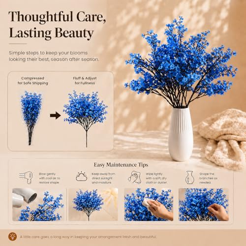 Image of Mandy's 6 Bundles Artificial Royal Blue Baby's Breath Flowers