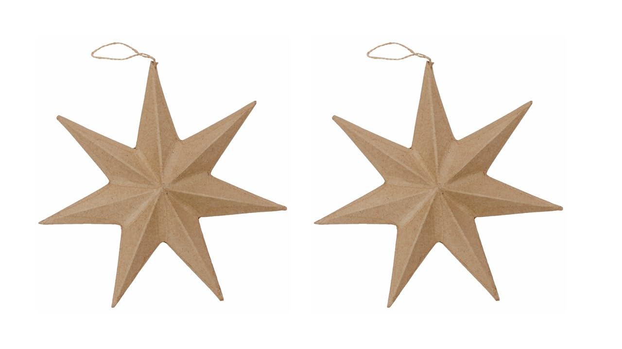 Décopatch NO025Opack - Un Lo de 10 Supports en Papier brun mâché 1x6,5x7,5 cm, Etoile Plate à suspendre
