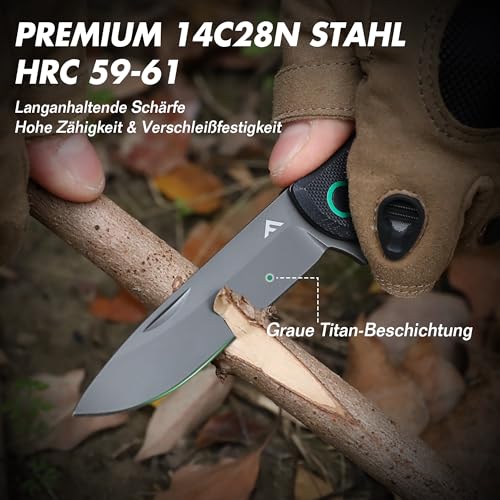FLISSA Taschenmesser Klappmesser mit G10-Griff, 14C28N Edelstahlklinge, Scharfes Outdoor Messer, EDC-Messer für Camping, Gefaltete Länge: 10,8 cm – Bild 3