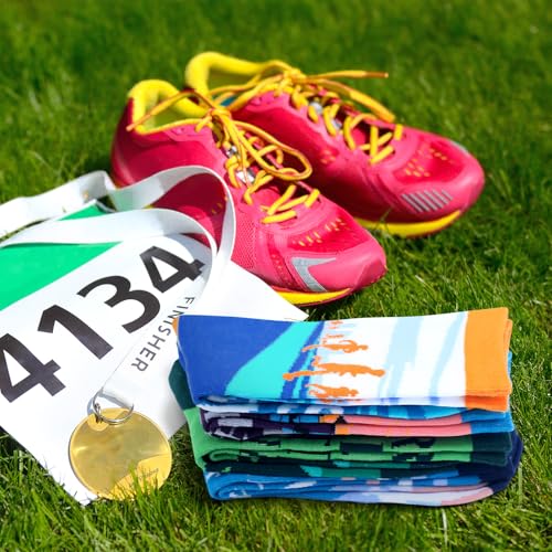 8 Pairs Running Socks for Track and Field Marathon Cross Country Gift Inspirational Athletic Mid Calf Run Crew Socks for Women Men Runners Team Sports Motivational Gifts 5